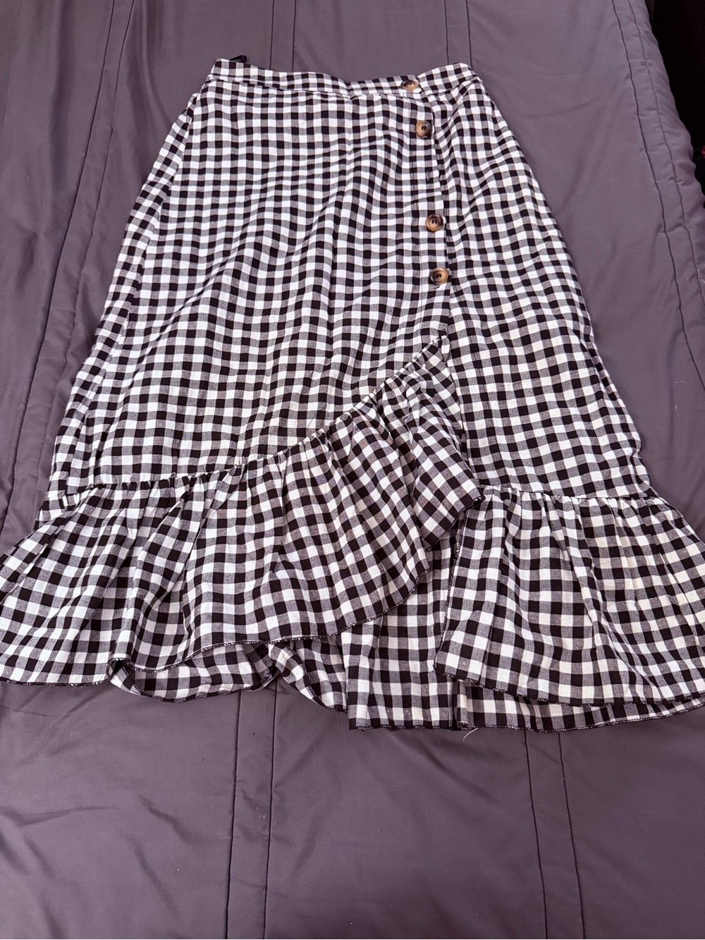 Black and White Gingham Ruffle Midi Skirt